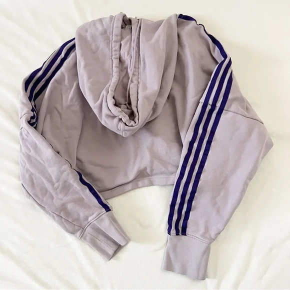 Adidas Purple Cropped Trefoil Hoodie - Picture 3 of 5